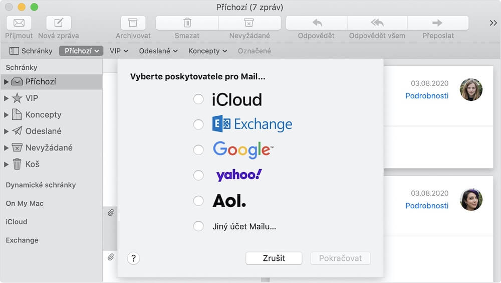 Screen z aplikace Mail