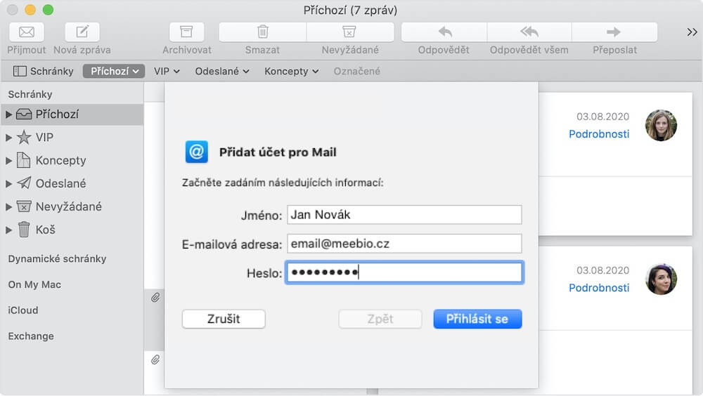 Screen z aplikace Mail