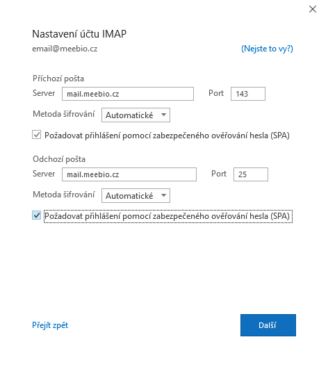 Screen z aplikace Outlook