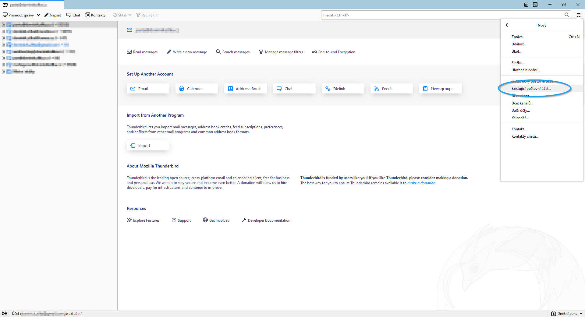 Screen z aplikace Thunderbird