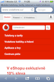 Web Vodafonu v mobilu na výšku