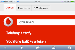 Web Vodafonu v mobilu na šířku